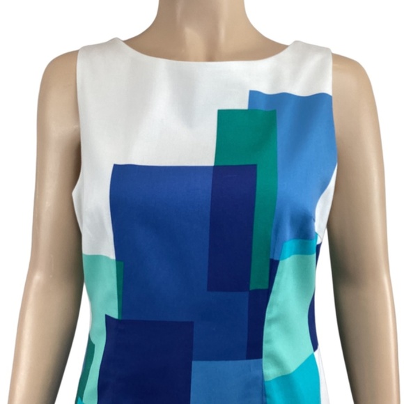 Chetta B Sleeveless Lined Dress Size 6 White Blue Wedding Guest Summer Spring - Picture 4 of 8